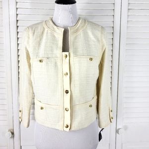 Magaschoni women 10 patch- pocket cotton blend tweed jacket shoulder pads